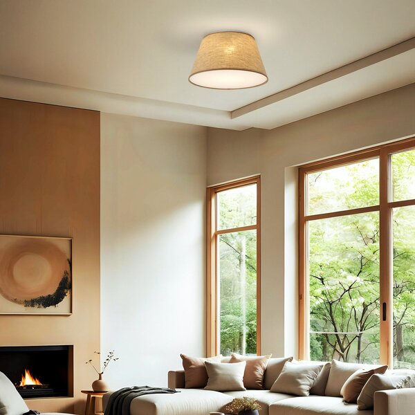 TK Lighting Plafonieră Formo, bej, in, Ø 38 cm, E27, reglabil, Bej, Camera de zi / sufragerie, Țesătură / Textil, Modern