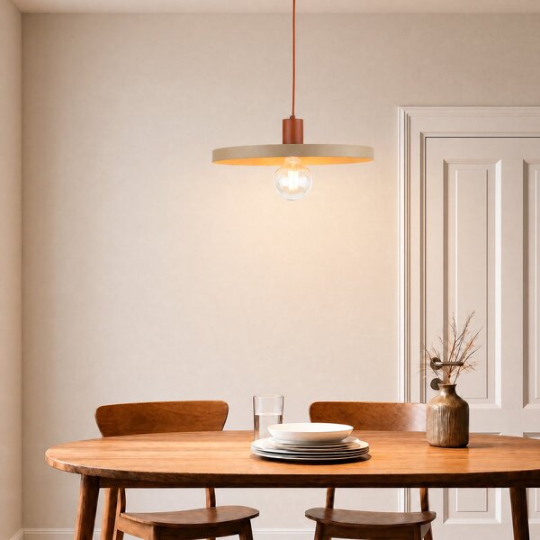 TK Lighting Lampă suspendată Sila, nisip/roșu, metal, Ø 45 cm, E27, reglabil, Bej, Camera de zi / sufragerie, Metal, Modern