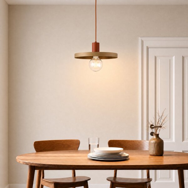 TK Lighting Lampă suspendată Sila, nisip/roșu, metal, Ø 30 cm, E27, reglabil, Bej, Camera de zi / sufragerie, Metal, Modern