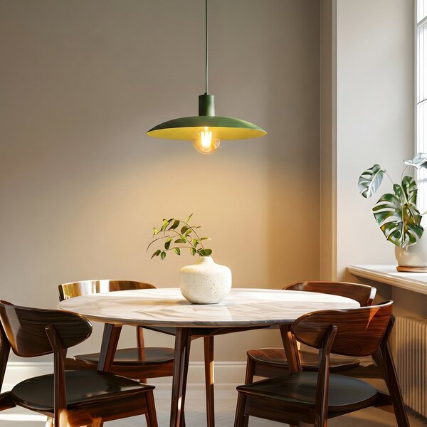 TK Lighting Lampă suspendată Astra, verde, metal, Ø 41 cm, E27, reglabil, Verde, Camera de zi / sufragerie, Metal, Modern