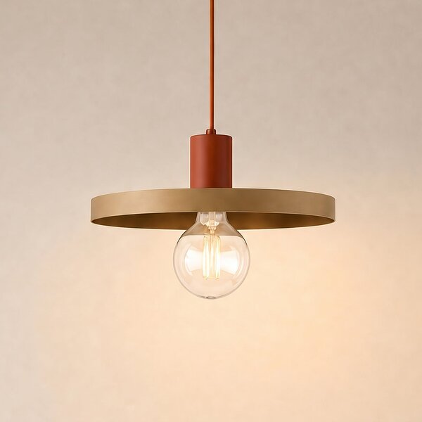 TK Lighting Lampă suspendată Sila, nisip/roșu, metal, Ø 30 cm, E27, reglabil, Bej, Camera de zi / sufragerie, Metal, Modern
