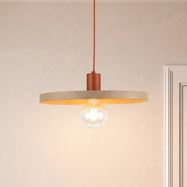 TK Lighting Lampă suspendată Sila, nisip/roșu, metal, Ø 45 cm, E27, reglabil, Bej, Camera de zi / sufragerie, Metal, Modern