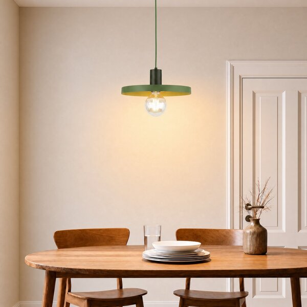 TK Lighting Lampă suspendată Sila, verde, metal, Ø 30 cm, E27, reglabil, Verde, Camera de zi / sufragerie, Metal, Modern