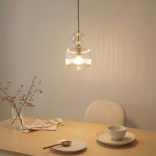 TK Lighting Lampă suspendată Sophia, culoare coniac/negru, sticlă, Ø 15 cm, E14, reglabil, Gri, Camera de zi / sufragerie, Sticlă, Modern