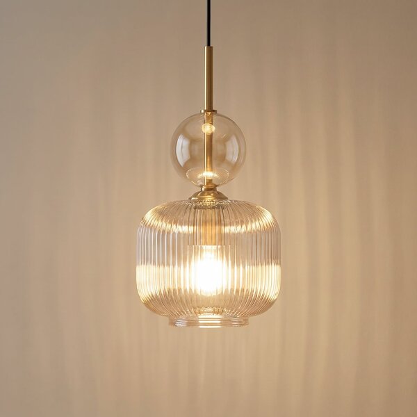 TK Lighting Lampă suspendată Sophia, culoare coniac/negru, sticlă, Ø 15 cm, E14, reglabil, Gri, Camera de zi / sufragerie, Sticlă, Modern