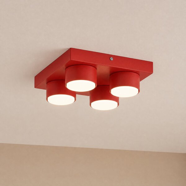 TK Lighting Plafonieră Brix, roșie, lungime 23 cm, cu 4 becuri, GX53, reglabil, Roșu, Camera de zi / sufragerie, Metal, Modern