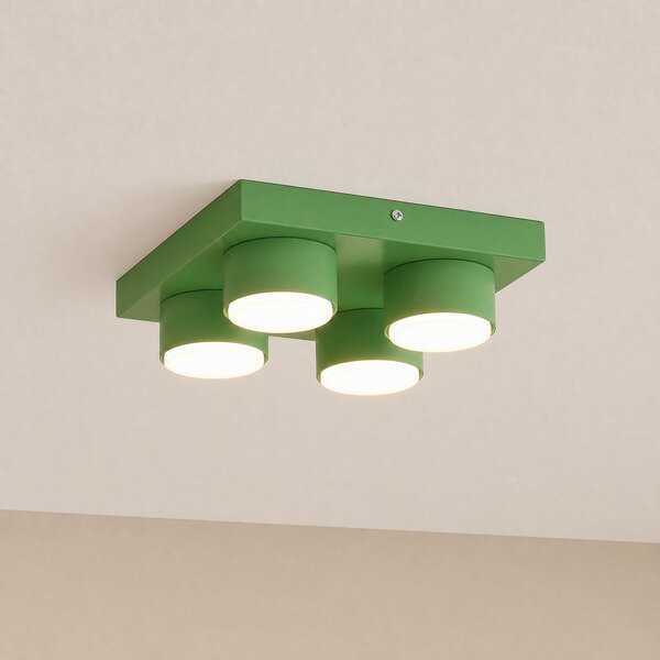 TK Lighting Plafonieră Brix, verde, lungime 23 cm, cu 4 becuri, GX53, reglabil, Verde, Camera de zi / sufragerie, Metal, Modern