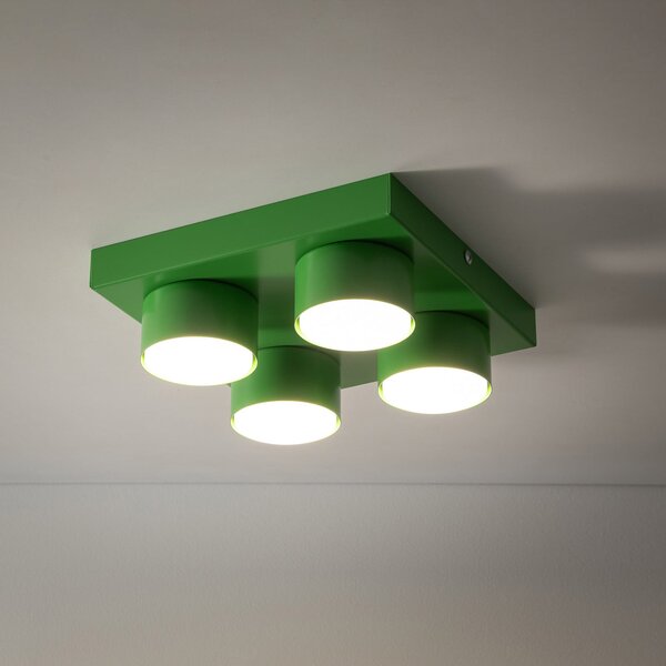 TK Lighting Plafonieră Brix, verde, lungime 23 cm, cu 4 becuri, GX53, reglabil, Verde, Camera de zi / sufragerie, Metal, Modern