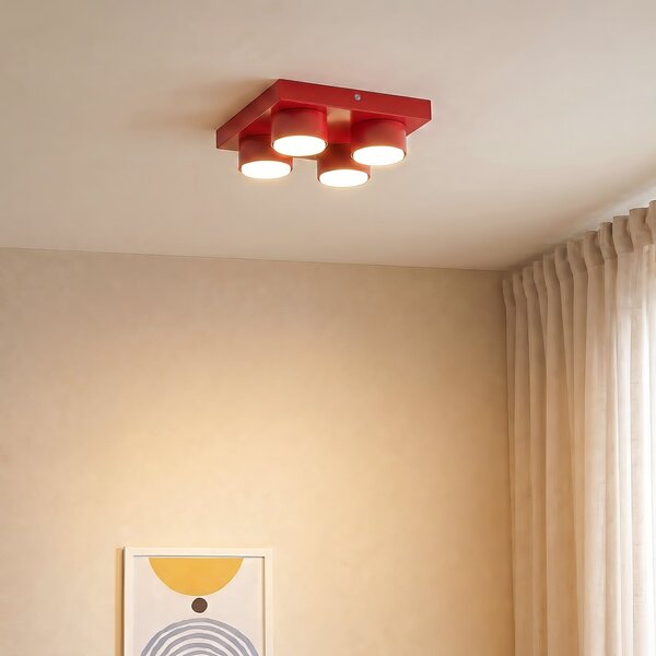 TK Lighting Plafonieră Brix, roșie, lungime 23 cm, cu 4 becuri, GX53, reglabil, Roșu, Camera de zi / sufragerie, Metal, Modern