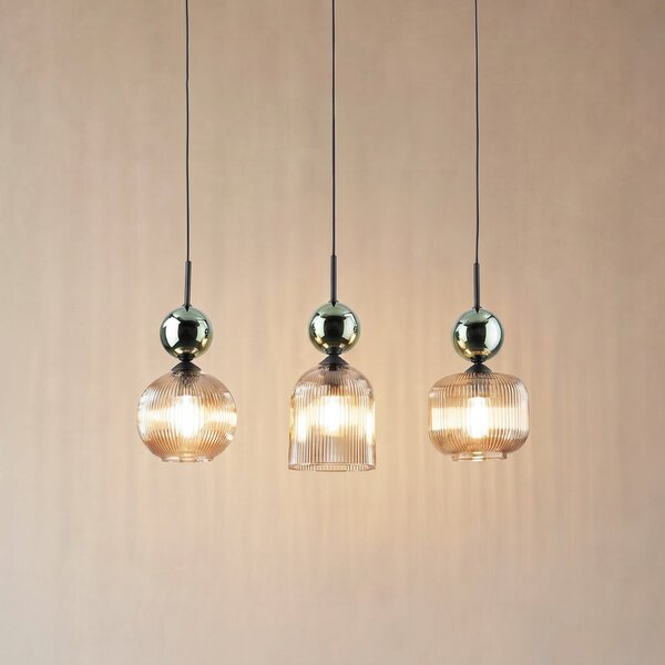 TK Lighting Lampă suspendată Sophia, cu 3 becuri, culoare coniac/verde, lungime 65 cm,, reglabil, Verde, Camera de zi / sufragerie, Sticlă, Modern