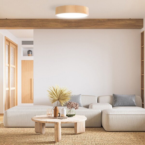 TEMAR LIGHTING Plafonieră Cleo DR800, lemn de pin, Ø 80 cm, 6 becuri, E27, reglabil, Lemn, Camera de zi / sufragerie, Lemn, Modern