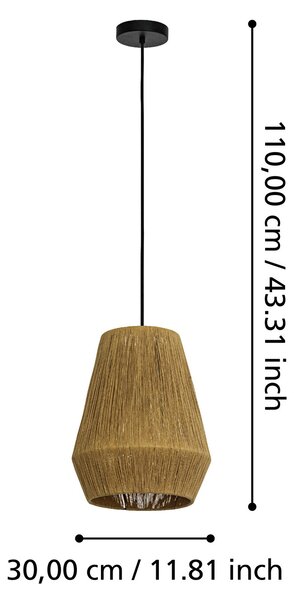 EGLO Alderney lampă suspendată un abajur fire naturale, reglabil, Maro / Rugină, Camera de zi / sufragerie, Țesătură / Textil
