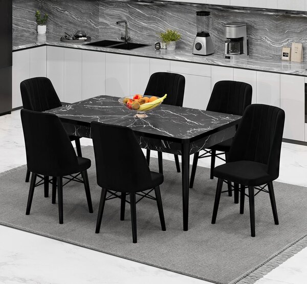 Babyface Madrid Set masa 80*170 (extensibila) si scaune (6 bucati) Negru HAMAN