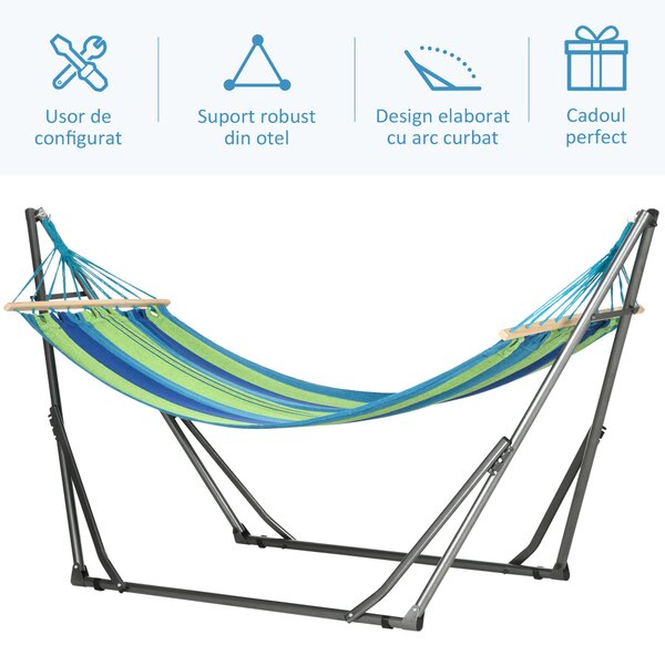 Outsunny Hamac pentru Exterior cu Arc cu Suport Curbat, Material din Bumbac Comfortabil si Cadru de Otel, Negru | Aosom Romania
