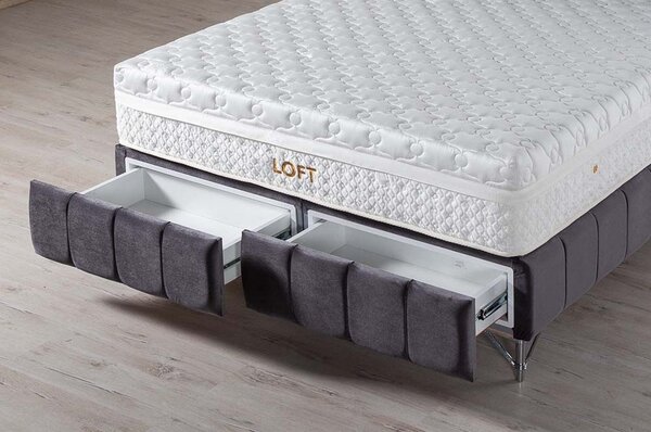 Pat LOFT 160x200, stofa catifelata albastru inchis - Luna 19, cu somie
