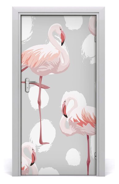 Autocolante pentru usi Flamingos și puncte