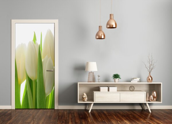 Autocolante pentru usi Perete decor autocolant alb lalele UȘĂ