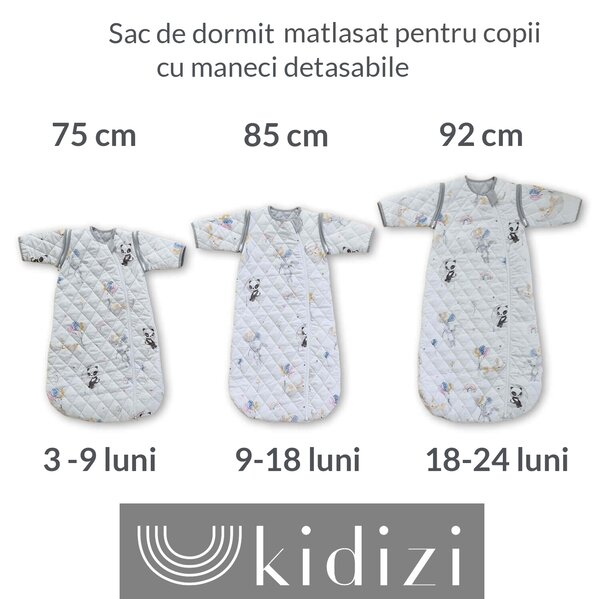 Sac de dormit copii matlasat cu maneci detasabile All Grey Kidizi 1.5 tog