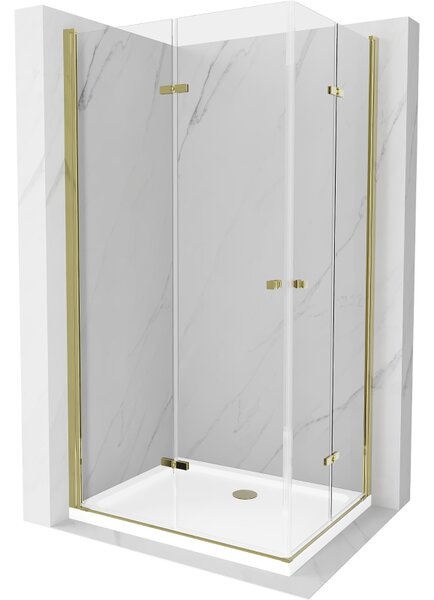 Mexen Lima Duo cabină de duș pliabilă 80 x 70 cm, transparent, Aurie + cadă de duș Flat - 856-080-070-50-02-4010G
