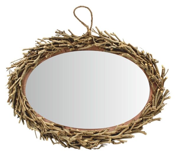 Oglindă Decorativă Ovală cu Ramă din Crenguțe Naturale – Hoff Interieur, 50x36 cm