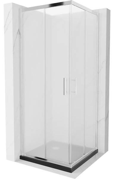 Mexen Rio cabină de duș pătrată 70 x 70 cm, Înghețat, Crom + cadă de duș Flat, Neagră - 860-070-070-01-30-4070