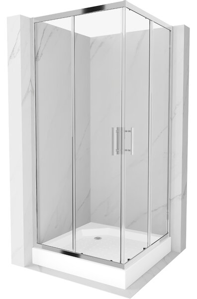 Mexen Rio cabină de duș pătrată 90 x 90 cm, transparent, Crom + cadă de duș Rio, Albă - 860-090-090-01-00-4510