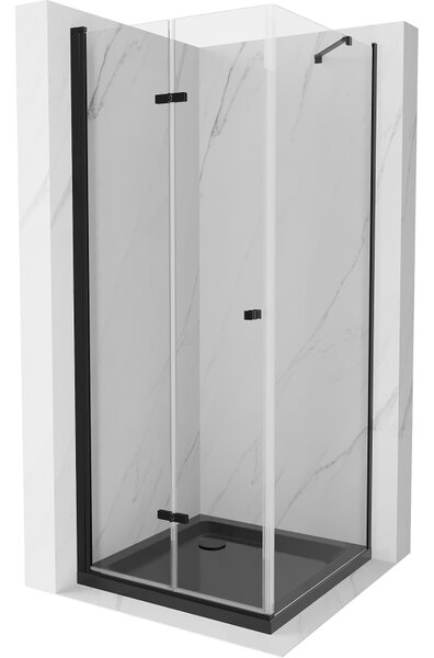 Mexen Lima cabină de duș pliabilă 80 x 80 cm, transparent, Neagră + cadă de duș Flat, Neagră - 856-080-080-70-00-4070B