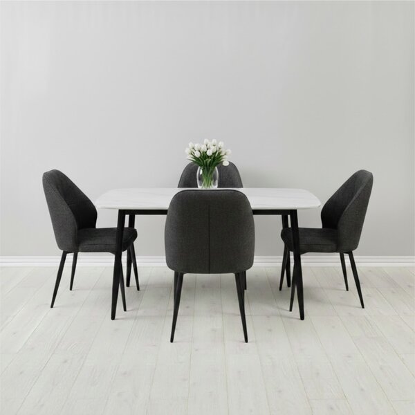 Set Masă fixă Atlas Marble Alb cu 4 Scaune Velto Negru