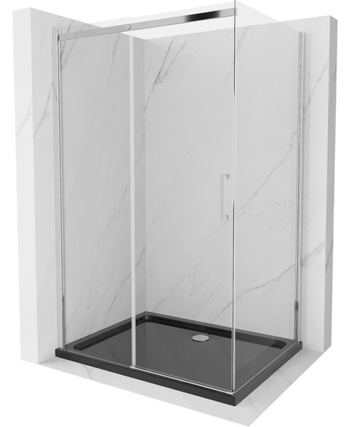 Mexen Omega cabină de duș extensibilă 120 x 80 cm, transparent, Crom + cadă de duș Flat, Neagră - 825-120-080-01-00-4070