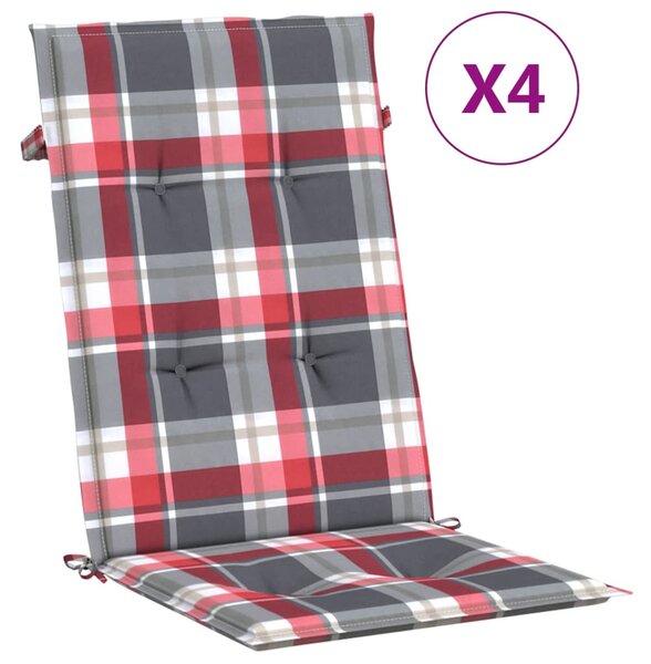 Perne scaun spătar înalt 4 buc. roșu carouri 120x50x3 cm textil