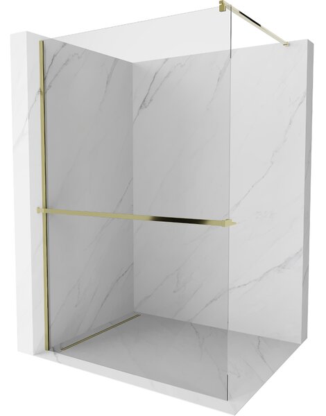 Mexen Kioto, Walk-In Walk-in dus 85 x 200 cm, sticla transparenta 8mm, profil auriu lucios + suport pentru prosoape cu raft, 800-085-121-50-00