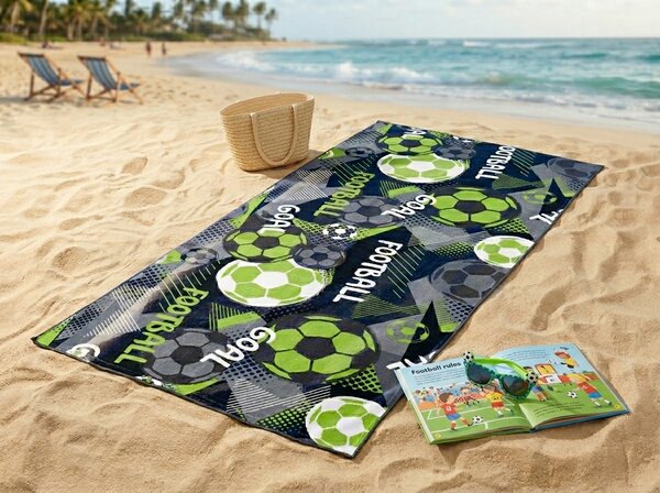 Prosop de plaja XL cu uscare rapida GOAL colorat 100 x 180 cm, 100% microfibra