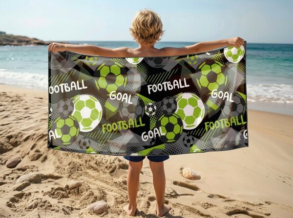 Prosop de plaja XL cu uscare rapida GOAL colorat 100 x 180 cm, 100% microfibra