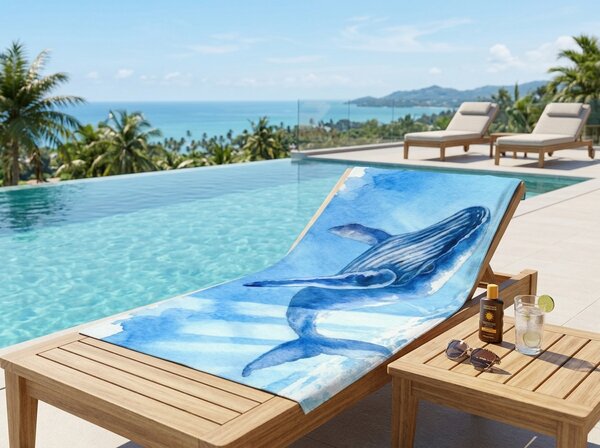 Prosop de plaja cu uscare rapida BALEANA albastru 70 x 140 cm, 100% microfibra