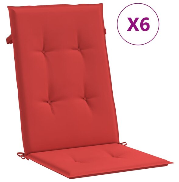 Perne scaun cu spătar înalt, 6 buc., roșu, 120x50x3 cm, textil