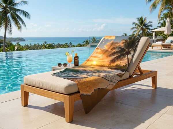 Prosop de plaja cu uscare rapida SUNSETA colorat 70 x 140 cm, 100% microfibra