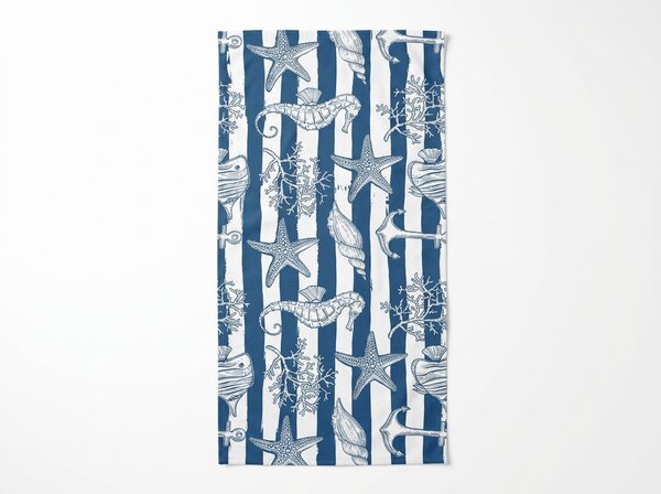 Prosop de plaja cu uscare rapida NAUVIA albastru-alb 70 x 140 cm, 100% microfibra