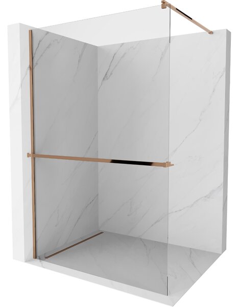Mexen Kioto, paravan de dus cu polita si suport pentru prosoape 70 x 200 cm, sticla transparenta 8 mm, profil auriu roz, 800-070-121-60-00