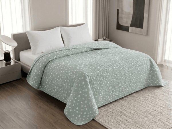 Cuvertura de pat STARS HEARTS, verde Dimensiune: 170 x 210 cm
