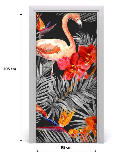 Autocolante pentru usi Flamingos și flori