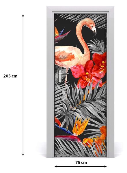 Autocolante pentru usi Flamingos și flori
