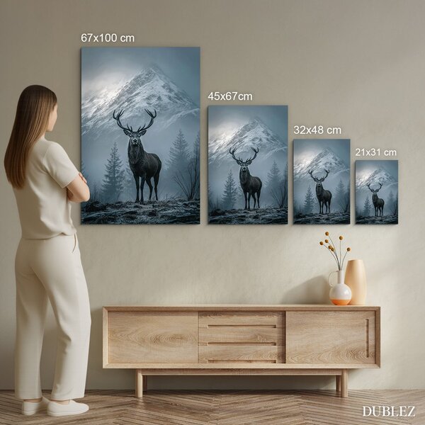 DUBLEZ | Tablou decorativ - Cerb și munți | Imprimare UV premium