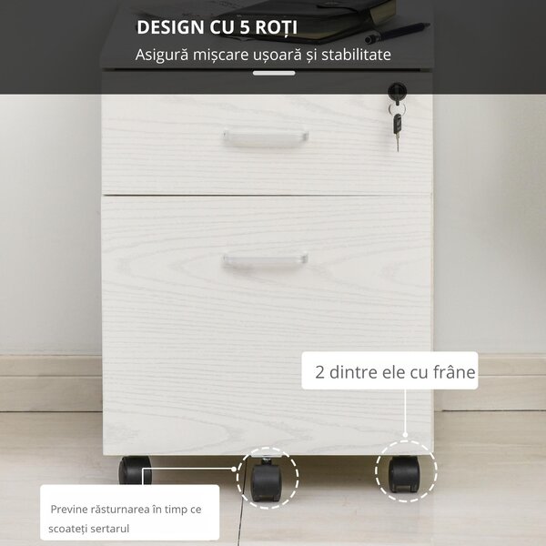 Vinsetto Dulap cu Sertar, cu 2 chei si cu 5 roti, dulap pentru depozitare documente, 40x44x54.6 cm, Design Compact, Alb | Aosom Romania