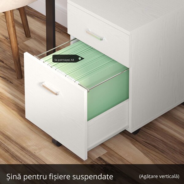 Vinsetto Dulap cu Sertar, cu 2 chei si cu 5 roti, dulap pentru depozitare documente, 40x44x54.6 cm, Design Compact, Alb | Aosom Romania