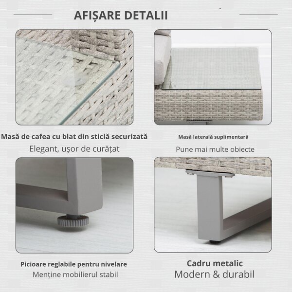 Salon de Gradina Outsunny, Set Canapele cu Masa din Ratan Gri | Aosom Romania