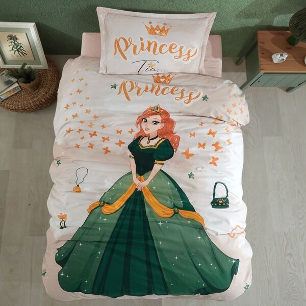Lenjerie pat 1 persoana cu printesa, bumbac 100% ranforce, Pucioasa, Tiana