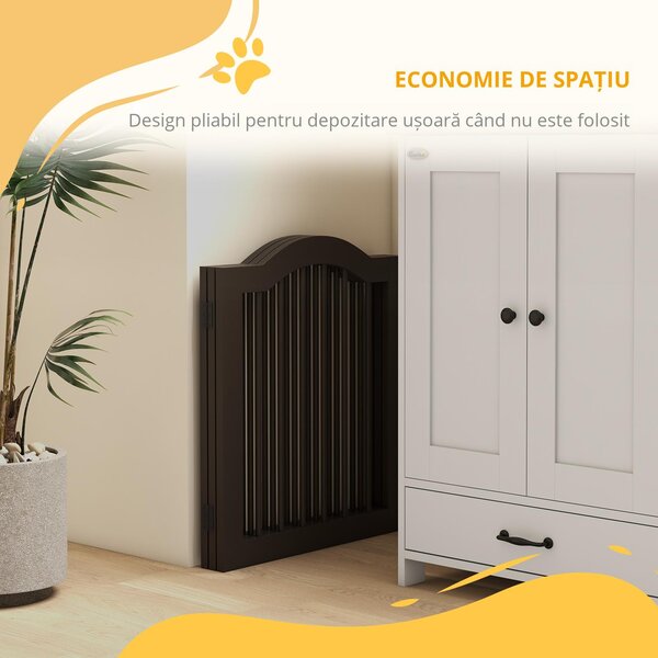 PawHut Barieră Pliabilă pentru Câini cu 3 Secțiuni din Lemn și Picioare, 154,5x29,5x61 cm, Cafeniu | Aosom Romania