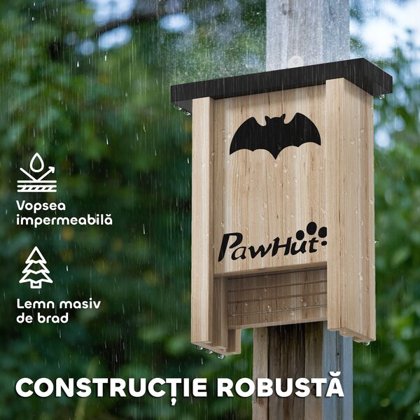 PawHut Set de 3 Căsuțe pentru Lilieci din Lemn de Brad, 18x6x22.5 cm, Lemn Natural | Aosom Romania
