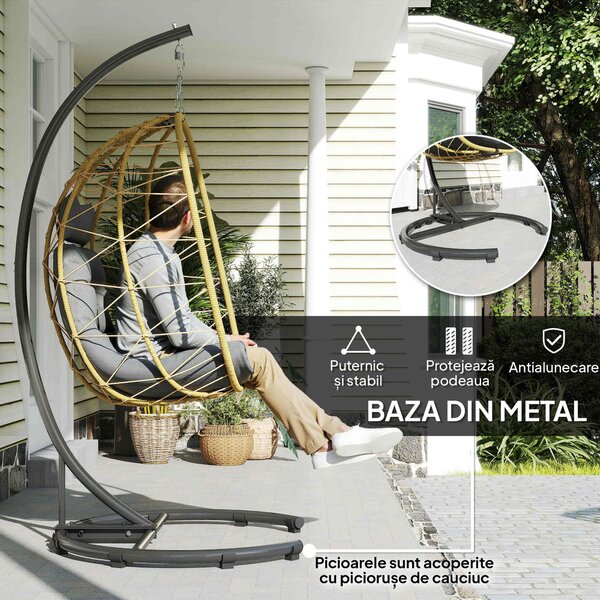 Outsunny Scaun Balansoar din Ratan din PE de Exterior cu Perna | Aosom Romania