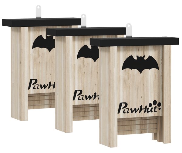 PawHut Set de 3 Căsuțe pentru Lilieci din Lemn de Brad, 18x6x22.5 cm, Lemn Natural | Aosom Romania